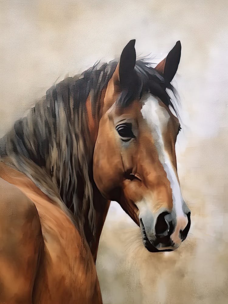 A Brown Horse Painting On Canvas