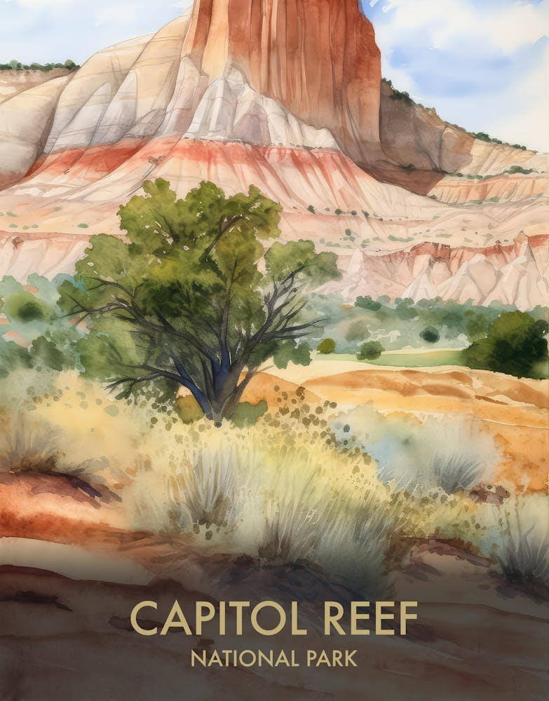 Capitol Reef National Park Watercolour Vintage Travel Poster 3