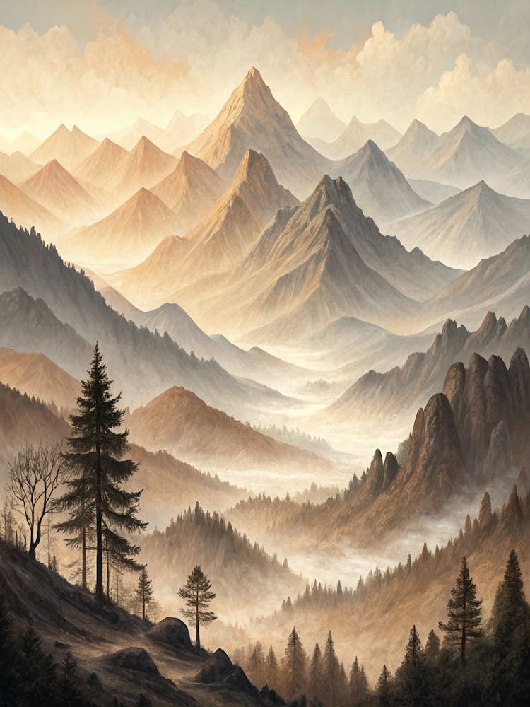 Oil Painting Style Abstract Layered Mountains