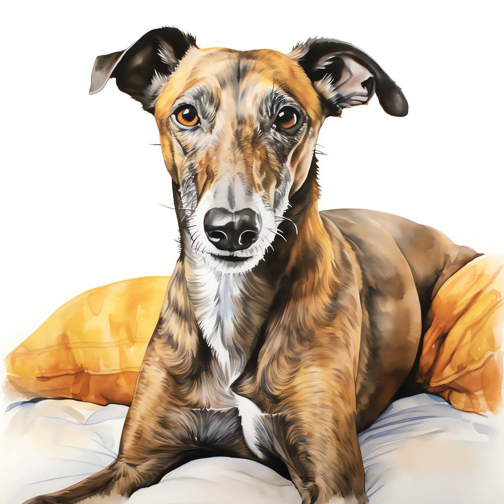 Brindle Greyhound relaxing
