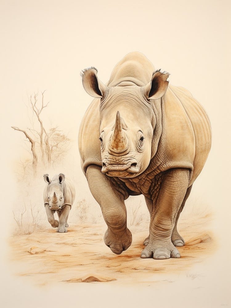 Rhinocéros Marchant Près Des Arbres 2
