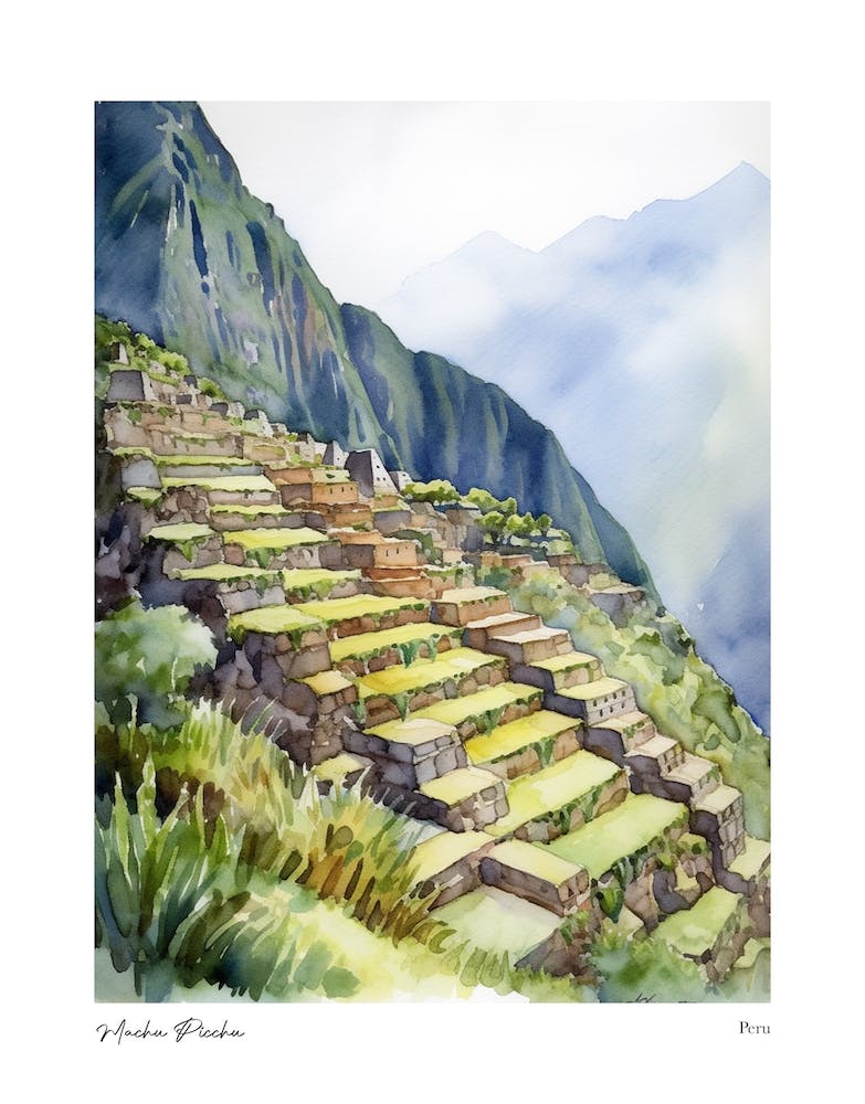Machu Picchu Peru 3 Watercolour Travel Poster
