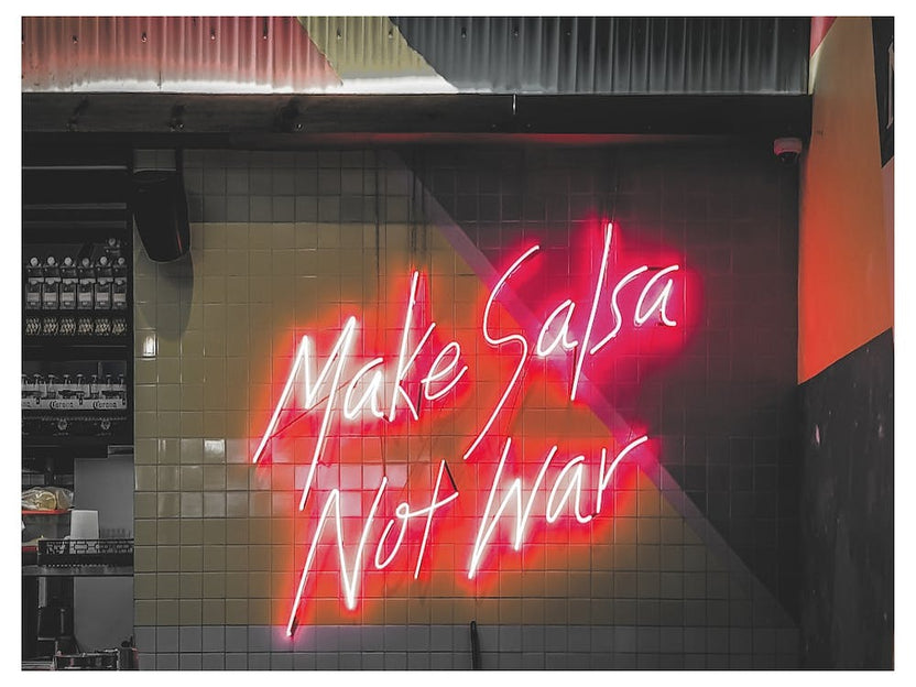 Vintage America Make Salsa Not War Neon Sign