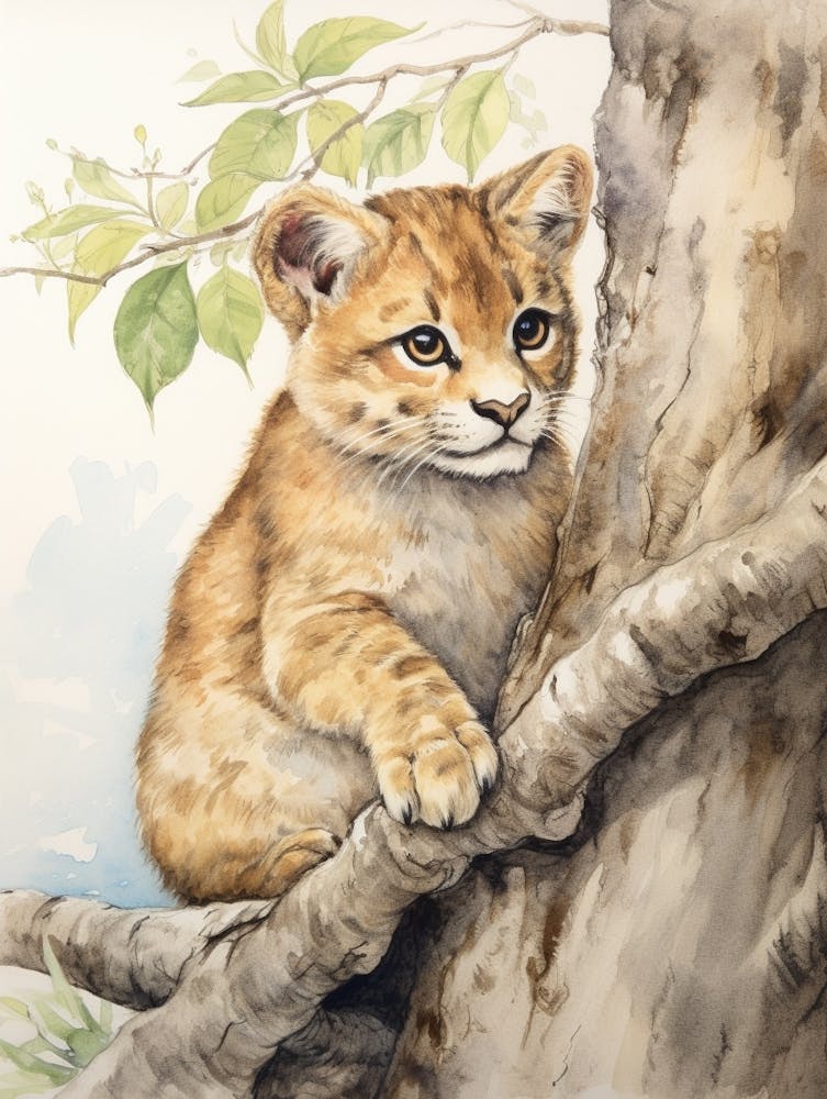 Storybook Animal Watercolour Cougar 2