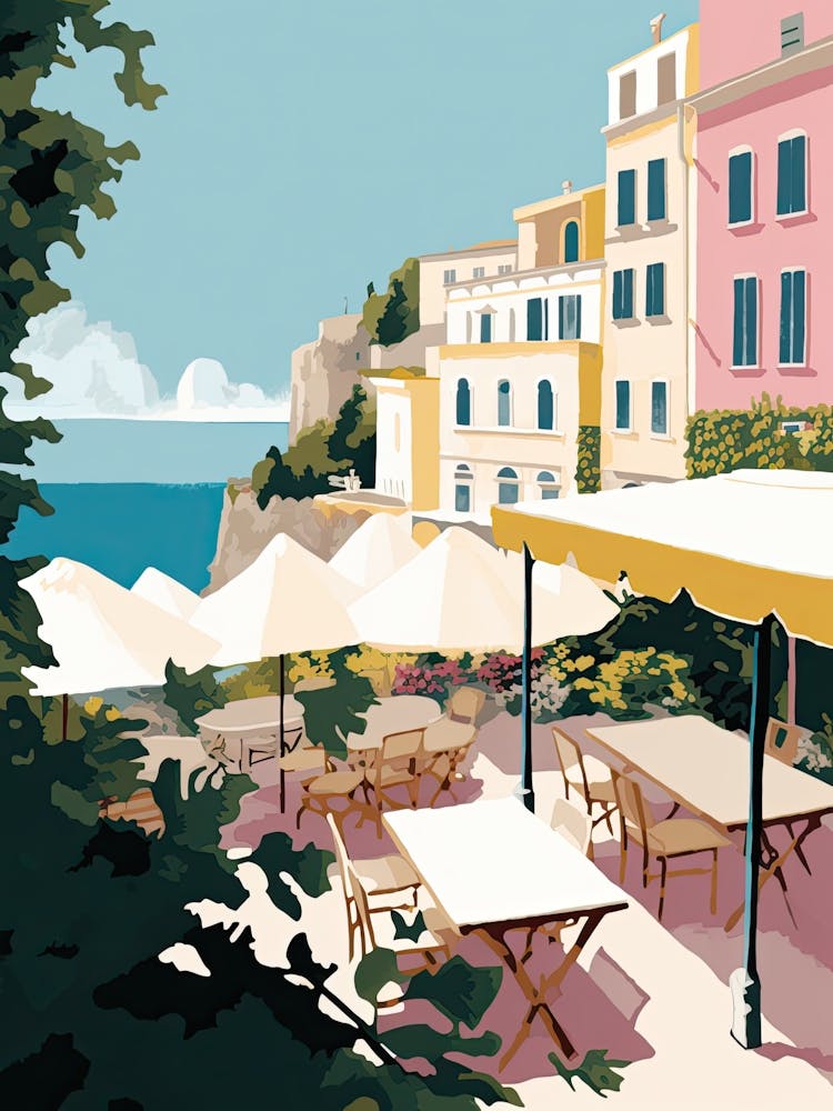Capri, Italy, Flat Pastels Tones Illustration 1