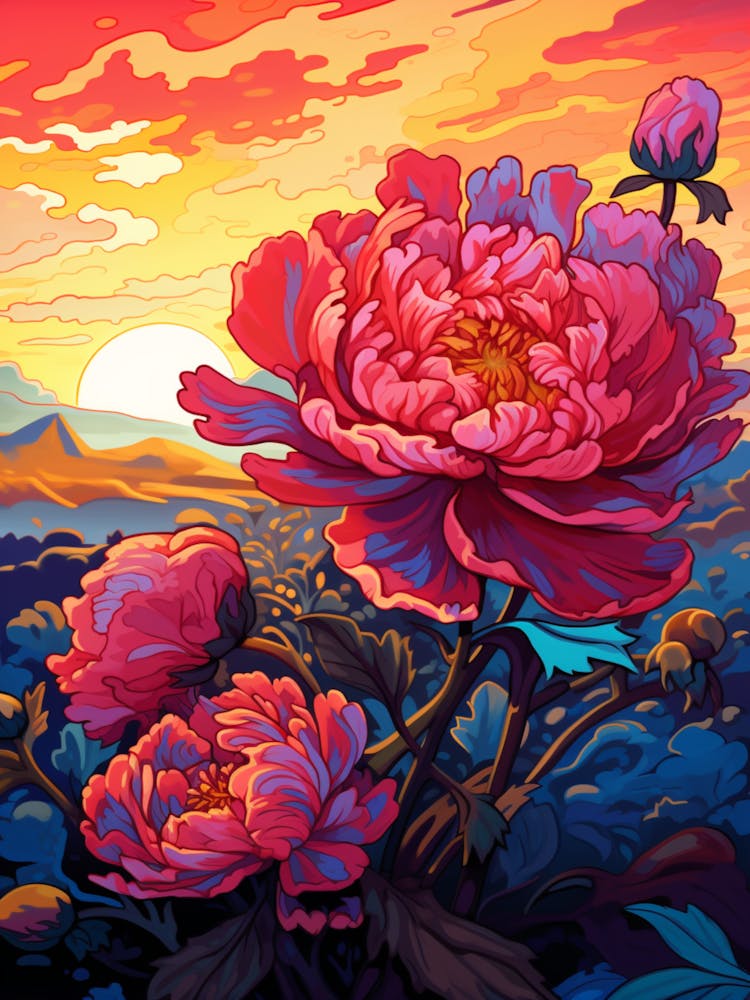 Peony With Sunset In South Western Style (4)