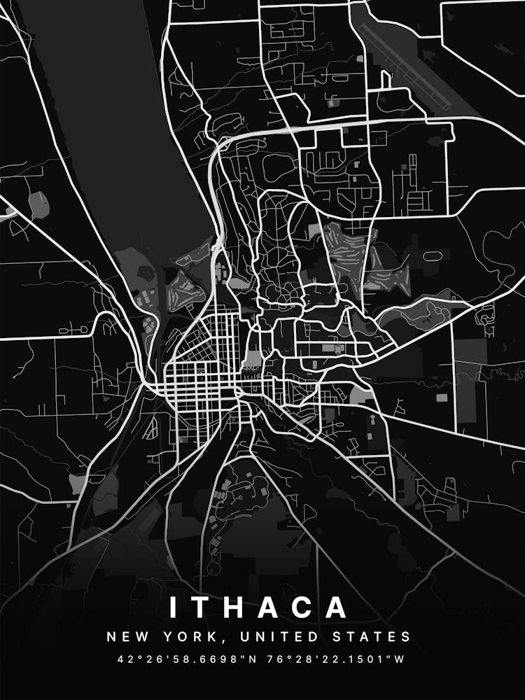 Ithaca New York United States Black Map