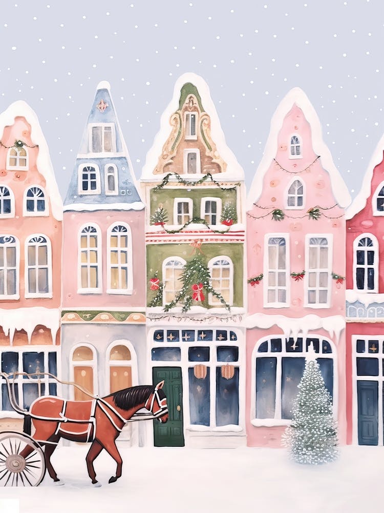 Amsterdam Travel Christmas Painting Street