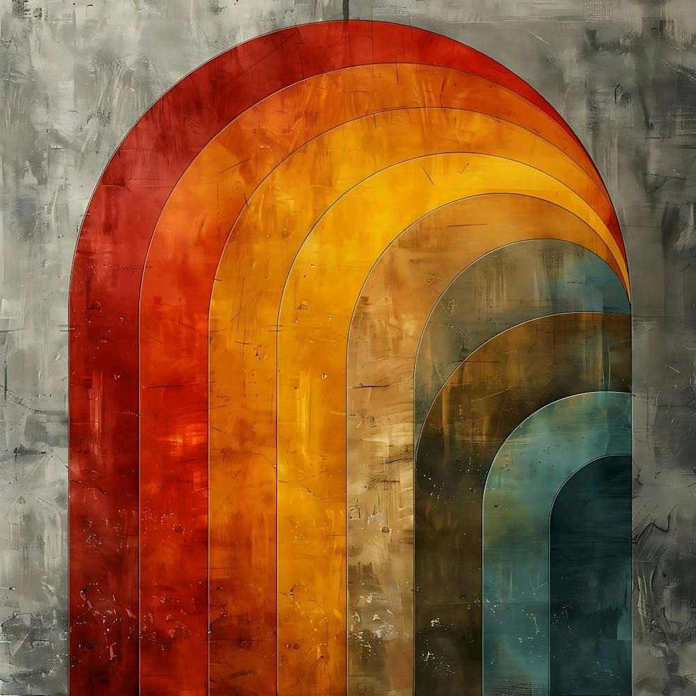 Abstract Rainbow Arch Design With Textured Background