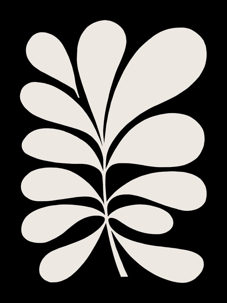 Minimal Abstract Matisse Leaf Cut-out - Black on White 1/2 1