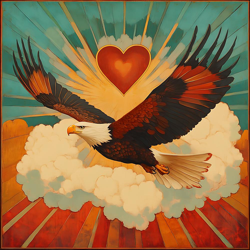 Aigle Art Déco avec Nuage en Forme de Cœur 2