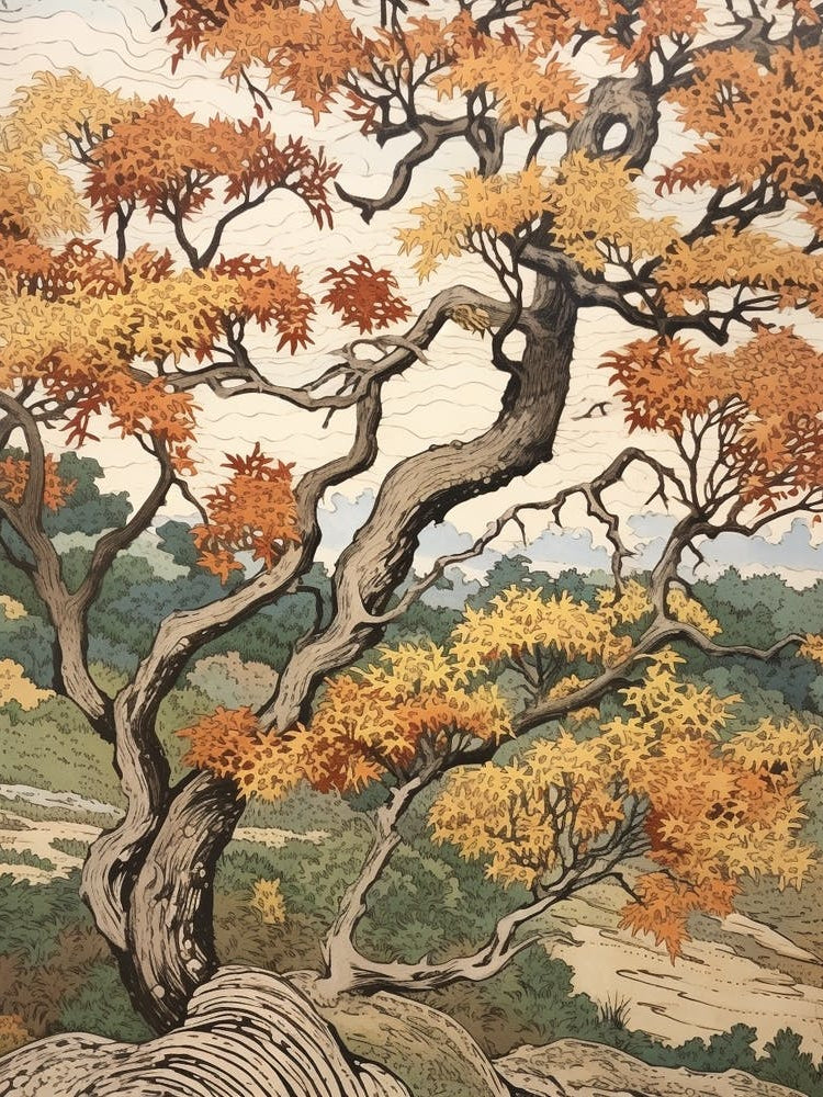 European White Elm 2 Vintage Autumn Tree Print 
