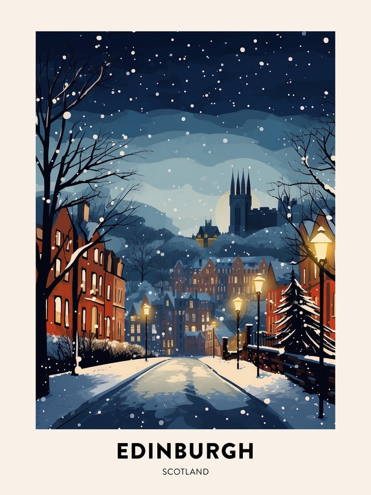 Winternacht Reiseposter Edinburgh Schottland 7
