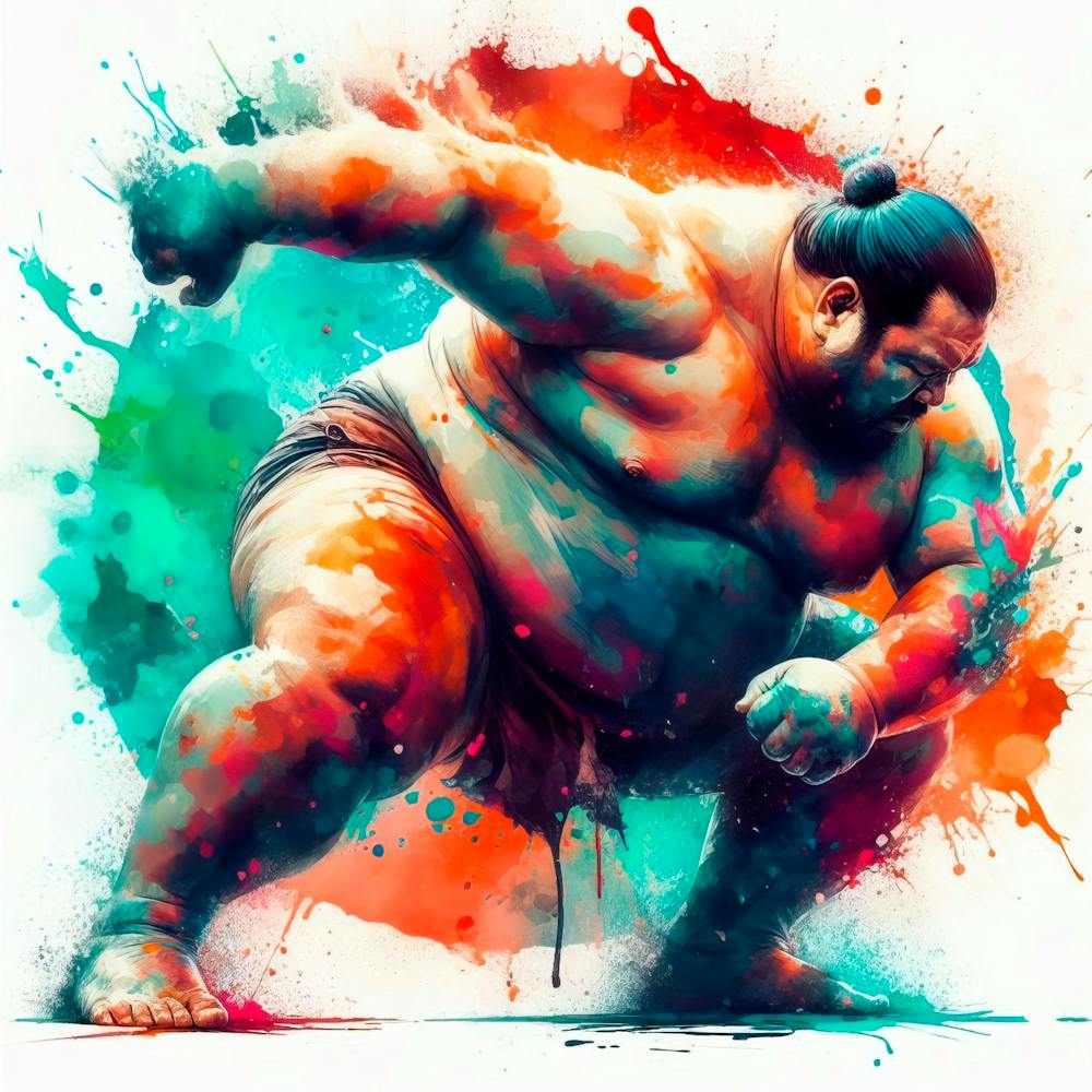 Japanese Sumo Wrestler In Watercolor 1