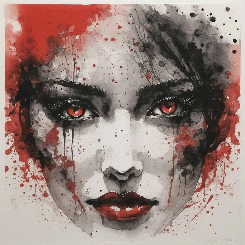 Demon Eyes, ink, watercolour