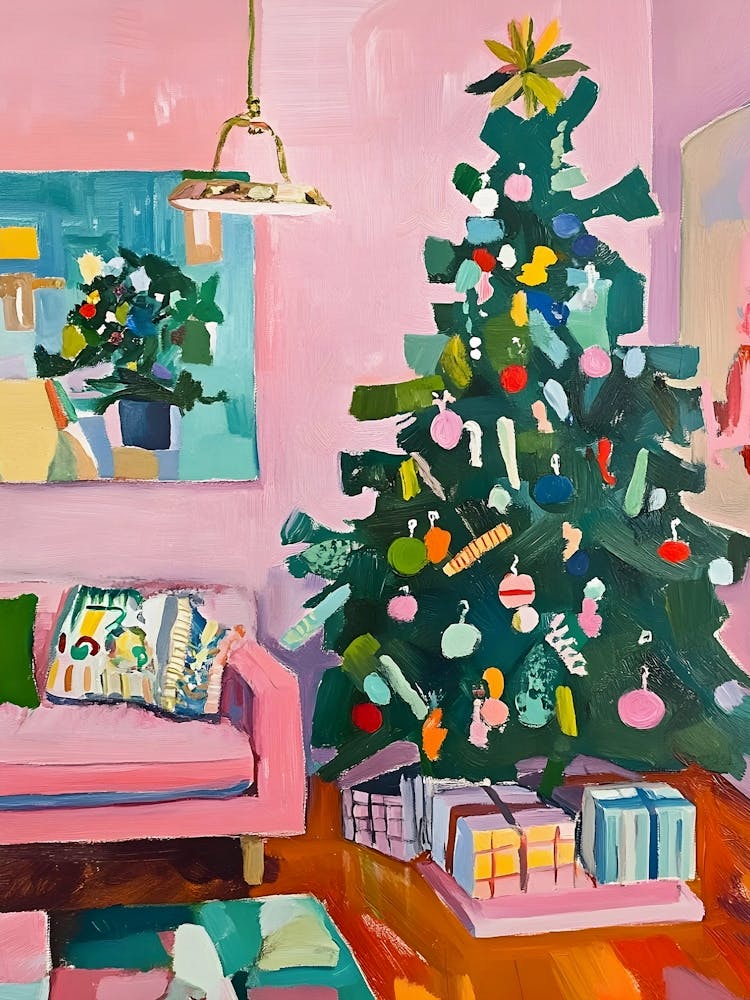Christmas Tree, Couleurs rose vif, Noël, Art de vacances coloré