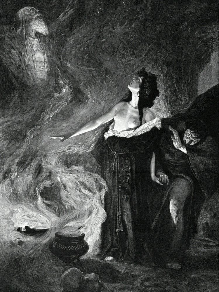 The Witch of Endor 1902 Kunz Meyer Waldeck - Vintage Victorian Drawing Witchcraft Remastered Wizard Cauldron Skulls Pagan Mythology Legend Witchcore Gothic Witchy