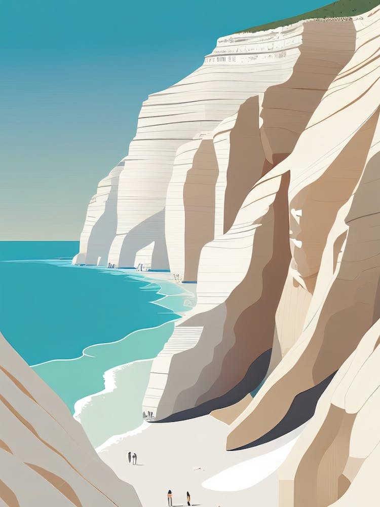 Scala Dei Turchi, Sicily - Retro Landscape Beach and Coastal Theme Travel Poster
