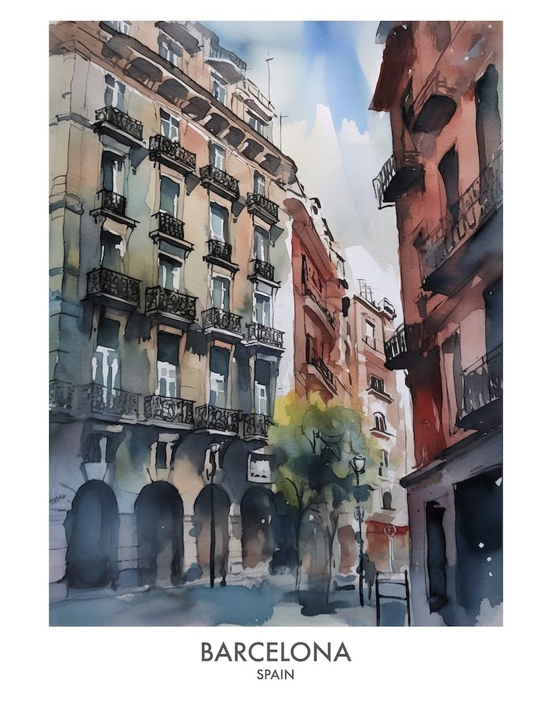 Barcelona Watercolour Travel Poster 4
