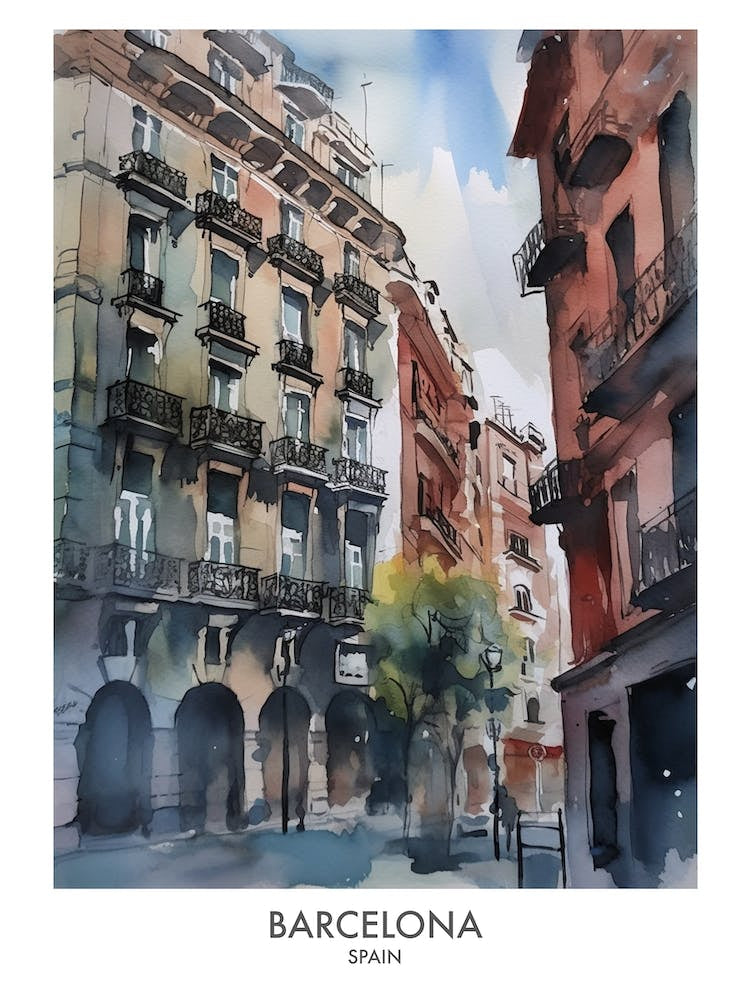 Barcelona Watercolour Travel Poster 4