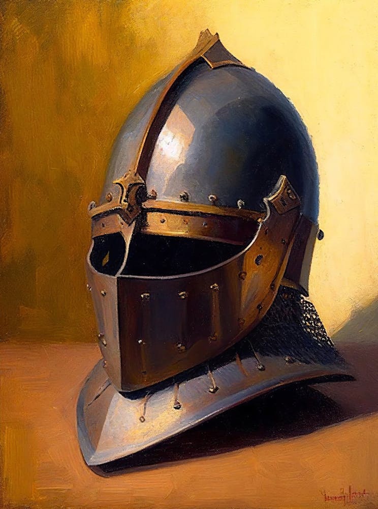 Antique Helmet Still Life Painting, Vintage Wall Art, Moody Wall Decor, Still Life Artwork , Rustic Helmet Art, Helmets Antique Vintage