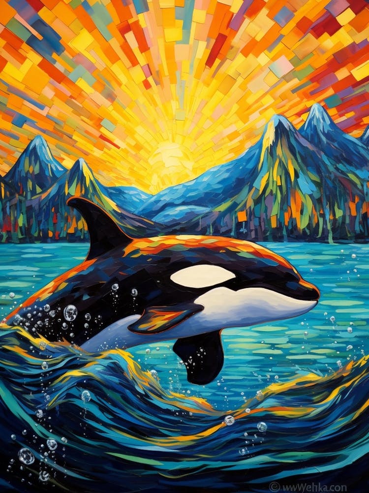 Orca Whale Sunset Impasto