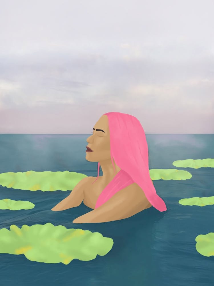Pink Hair Floating In Water