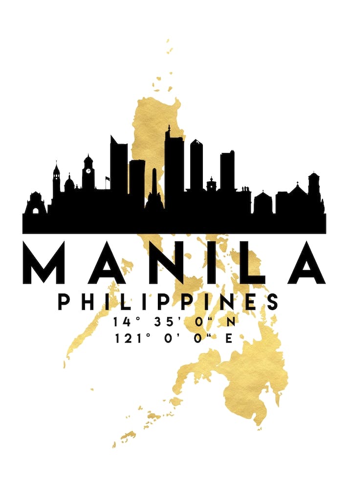 Manila Philippines Silhouette City Skyline Map
