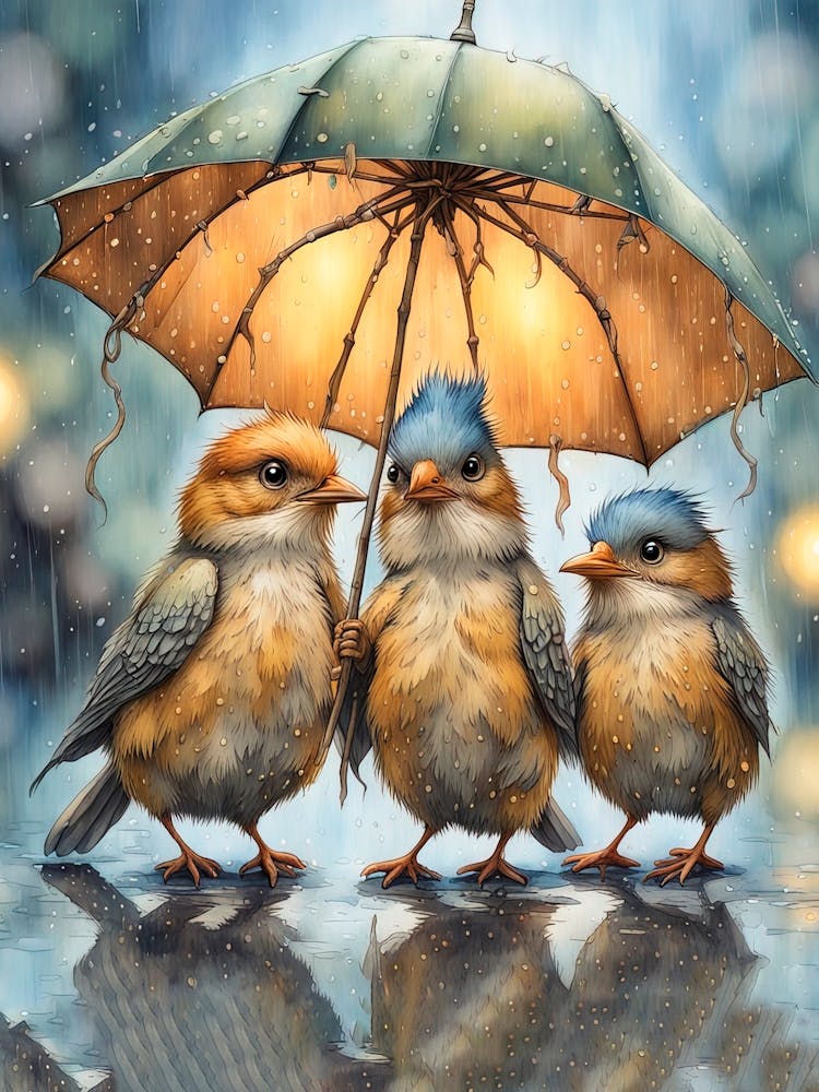 Vögel im Regen