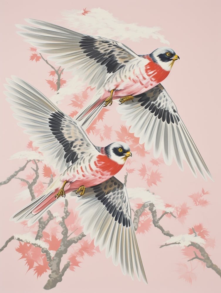 Vintage Japanisch Inspirierter Vogel-Druck Sperber 2