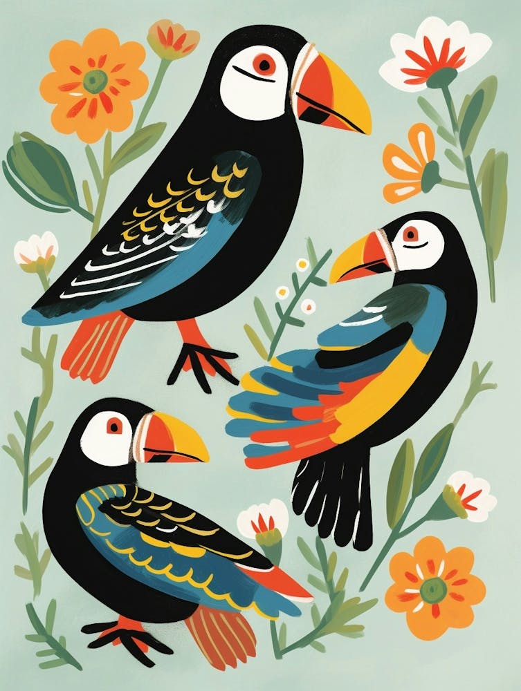 Folk Style Bird Painting Puffin 5