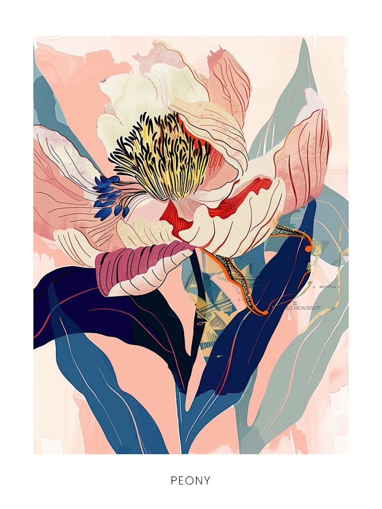 Colourful Flower Illustration Poster Peony 3