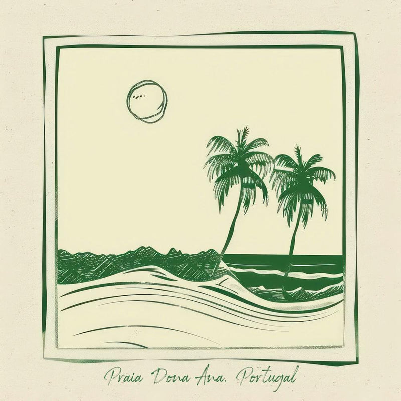 Praia Dona Ana, Portugal Green Line Art Illustration