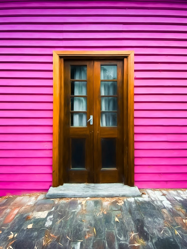 Pink House With Wooden Door
