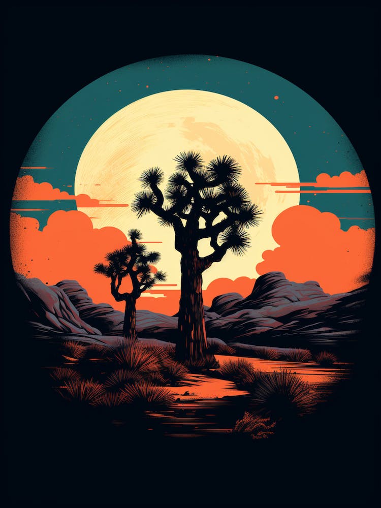 Joshua Tree At Night, Retro Illustration(1)