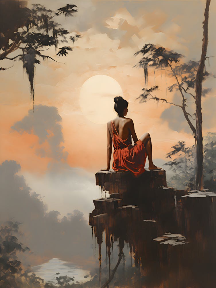 Woman Sitting On A Rock