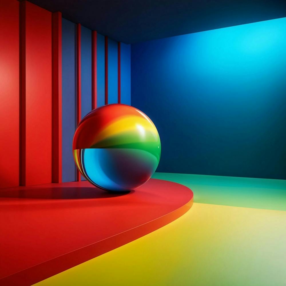 3d Rendering Of Red Green Blue Yellow Stripes Flowing From A Wall Transitioning Into Spherical S