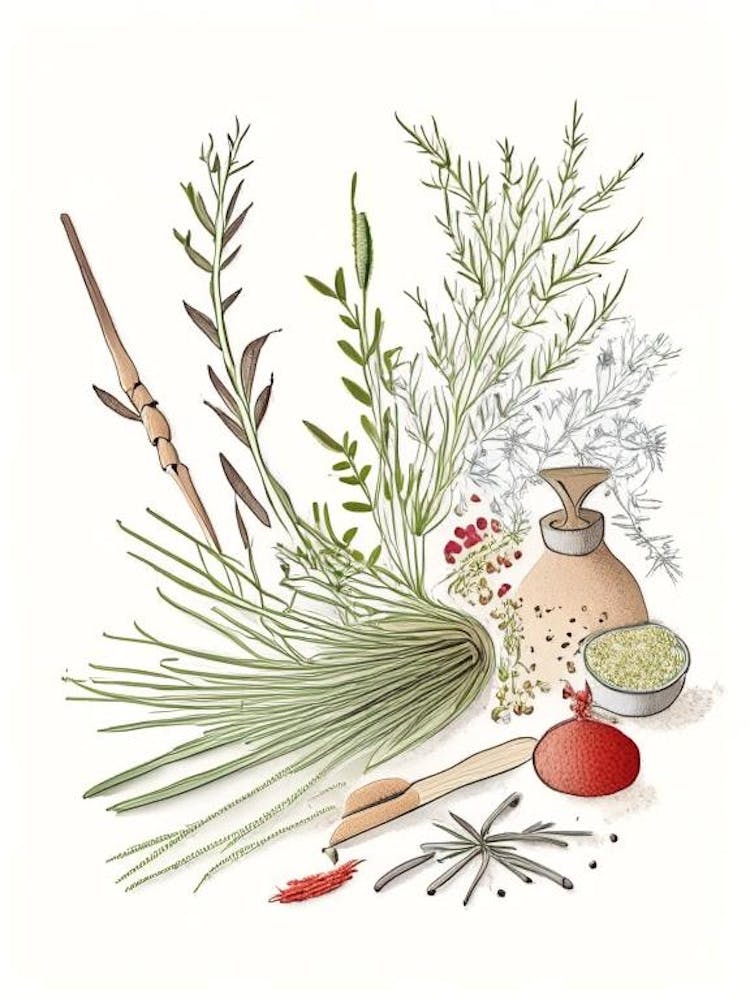 Butcher S Broom Spices And Herbs Pencil Illustration 4