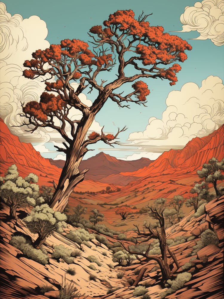 Retro-Illustration eines Joshua Tree Musters in Grand 4