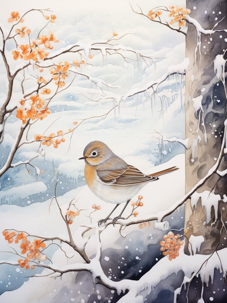 Winter Bird Painting Hermit Thrush 1