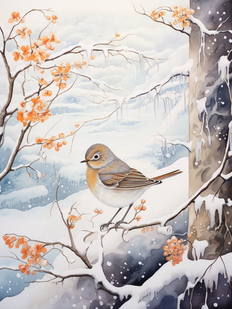 Winter Bird Painting Hermit Thrush 1