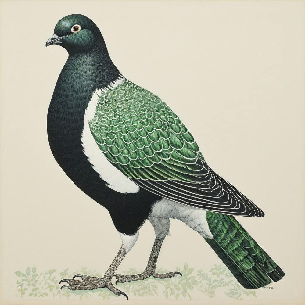Ohara Koson Inspired Bird Painting Pigeon 1 Square
