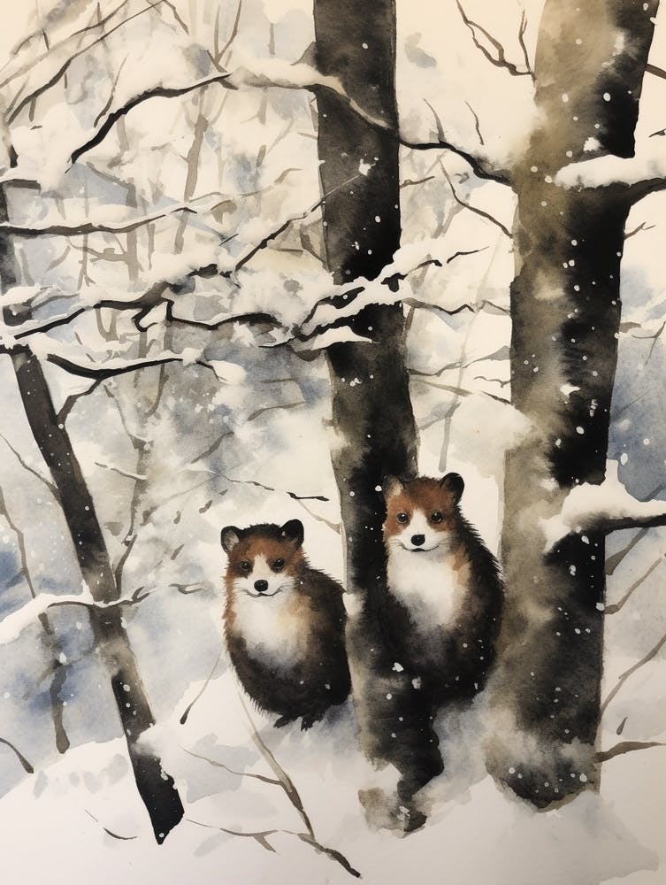 Winter Watercolour Weasel 1