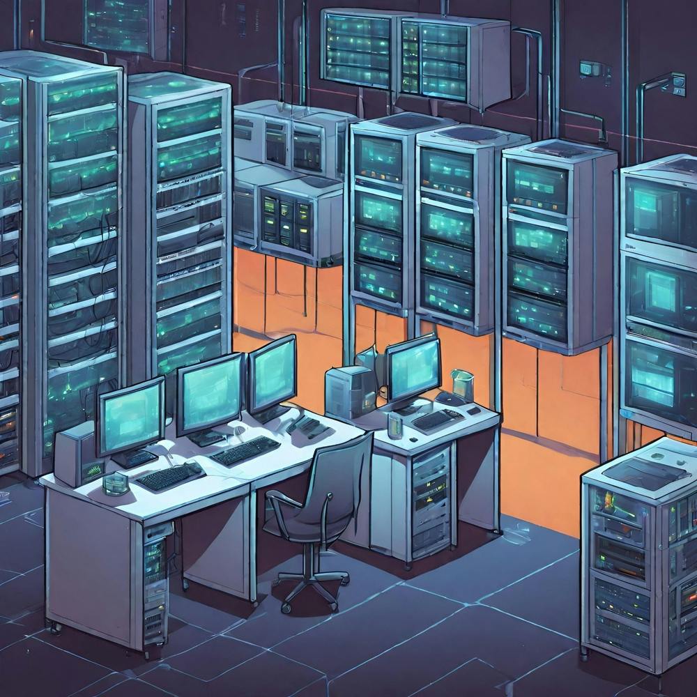Lab With Computers And Servers, Isometric Style