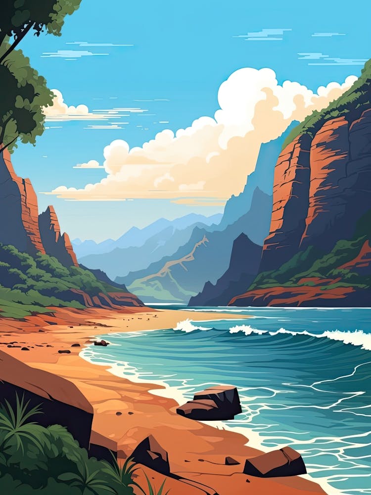Kauai Hawaii, Usa, Flat Illustration 2