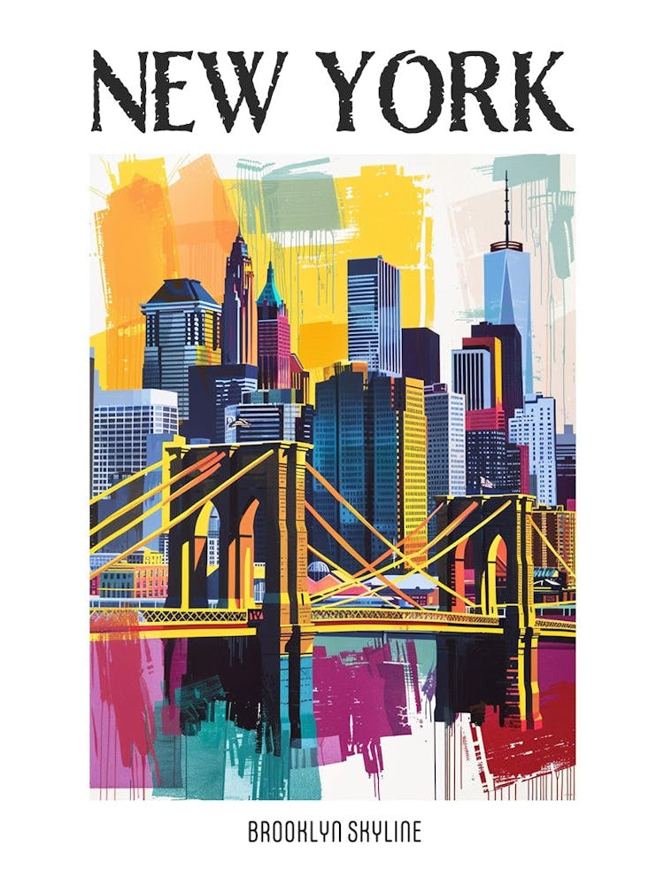 Brooklyn Skyline New York Colourful Silkscreen Illustration 2 Poster
