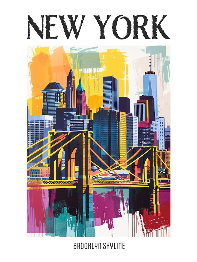 Brooklyn Skyline New York Colourful Silkscreen Illustration 2 Poster