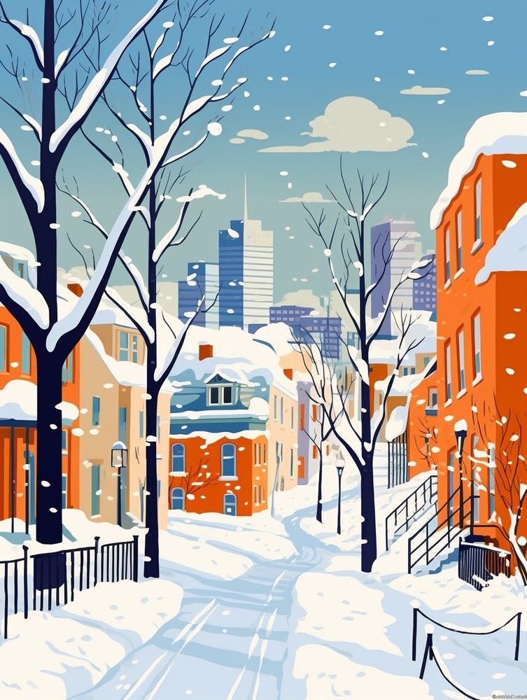 Retro Winter Illustration Montreal Canada 1