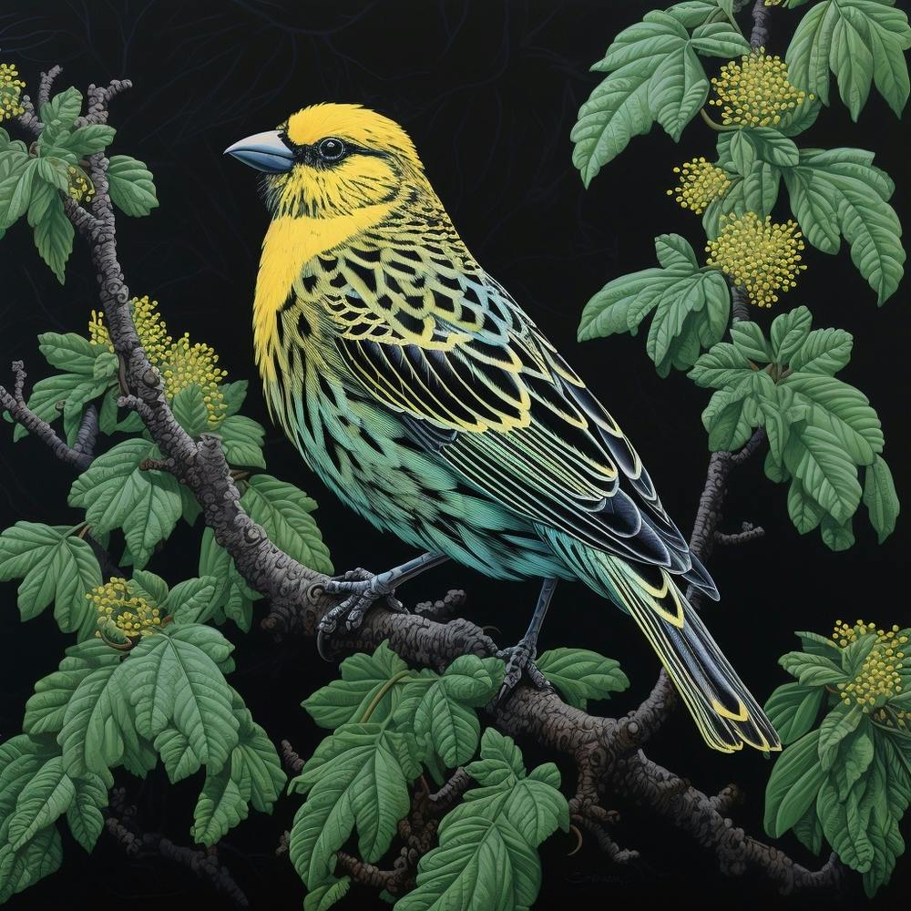 Ohara Koson Inspired Bird Painting Yellowhammer 3 Square