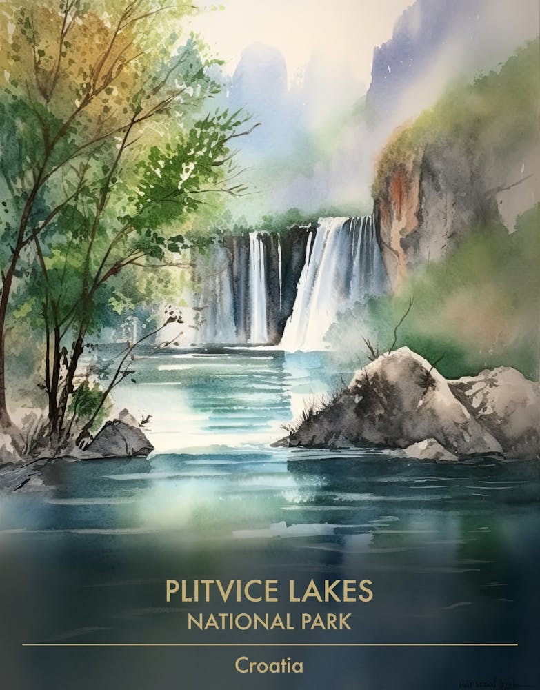 Plitvice Lakes National Park Croatia Watercolour 4